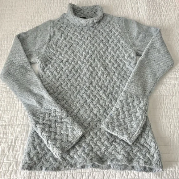 Irelandseye Wool Cashmere Trellis Sweater Womens Sm Blue Fisherman $167 Retail! - Picture 2 of 11